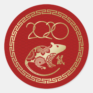Chinesisches Jahr der Ratte 2020 Runder Aufkleber