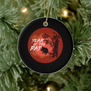 Chinesisches Jahr der Ratte - Kunst von Bamboo Keramik Ornament