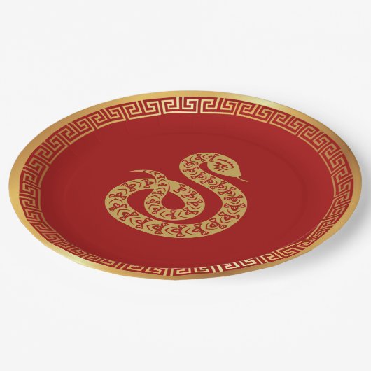 Chinesisches Jahr der Schlange Pappteller (Schrägansicht)