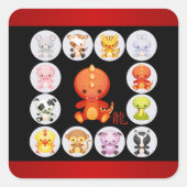 Chinesisches Jahr des Drachen Rot und Schwarz Quadratischer Aufkleber (Vorderseite)