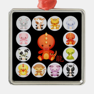 Chinesisches Jahr des Drachen Silbernes Ornament