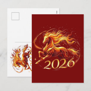 Chinesisches Jahr des Pferdes 2026 Feierlichkeiten Feiertagspostkarte