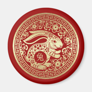 Chinesisches Jahr des Rabbit Red Gold Geschenks Magnet