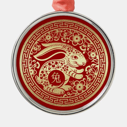 Chinesisches Jahr des Rabbit Red Gold Geschenks Ornament Aus Metall (Vorne)