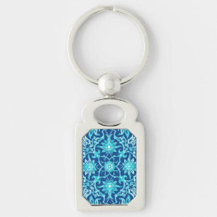 Chinesisches Jugendstil-Muster - Türkis und Blau Schlüsselanhänger