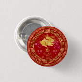 Chinesisches Kaninchen Rot/Gold-ID542 Button (Vorne & Hinten)
