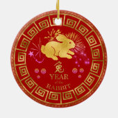 Chinesisches Kaninchen Rot/Gold-ID542 Keramik Ornament (Hinten)
