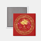 Chinesisches Kaninchen Rot/Gold-ID542 Magnet (Vorderseite/Rückseite)