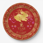 Chinesisches Kaninchen Rot/Gold-ID542 Pappteller (Vorderseite)