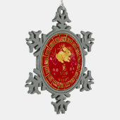 Chinesisches Kaninchen Rot/Gold-ID542 Schneeflocken Zinn-Ornament (Links)