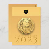 Chinesisches Kaninchenjahr 2023 Elegantes Monogram Feiertagspostkarte (Vorne/Hinten)