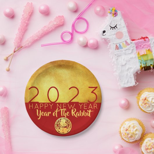 Chinesisches Kaninchenpapier 2023 PP Pappteller (Party)
