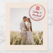 Chinesisches Logo für ein paar Fotos Hochzeits-Bri Weinetikett (Einzelnes Label)