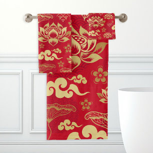 Chinesisches Lotus-Blumen- Orient-Asiatisches Must Badhandtuch Set