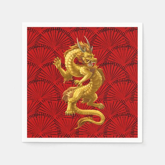 Chinesisches Lucky Gold Dragon Paper Napkins Serviette (Vorderseite)