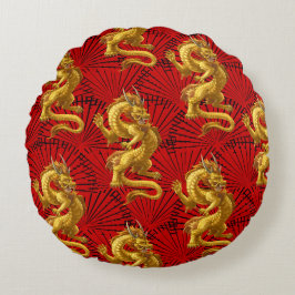 Chinesisches Lucky Gold Dragon Pouf Kissen