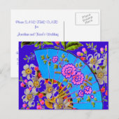 Chinesisches Lüfterblau "Save the Date" Postkarte (Vorne/Hinten)