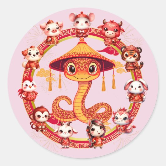 Chinesisches Lunar-Neujahrsschlangen-Design 1 Runder Aufkleber (Vorderseite)