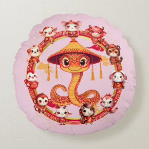 Chinesisches Lunar-Neujahrsschlangen-Design 1 Rundes Kissen