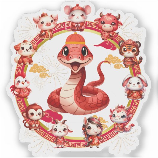 Chinesisches Lunar-Neujahrsschlangen-Design 2 Aufkleber (Vorderseite)