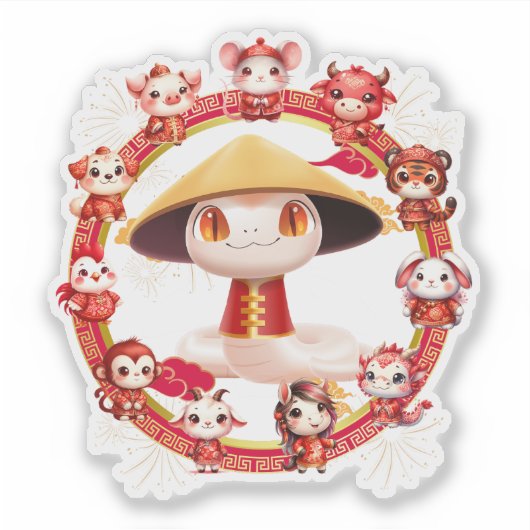 Chinesisches Lunar-Neujahrsschlangen-Design 3 Aufkleber (Vorderseite)