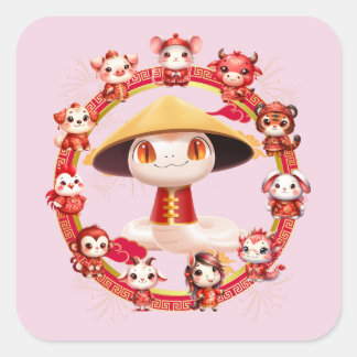 Chinesisches Lunar-Neujahrsschlangen-Design 3 Quadratischer Aufkleber