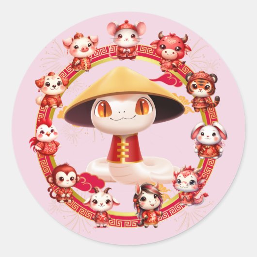 Chinesisches Lunar-Neujahrsschlangen-Design 3 Runder Aufkleber (Vorderseite)