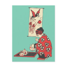 Chinesisches Mädchen beim Teetrinken Illustration