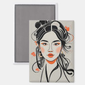 Chinesisches Mädchen, gezeichnet mit schwarzem Tin Magnet (Vorderseite/Rückseite)