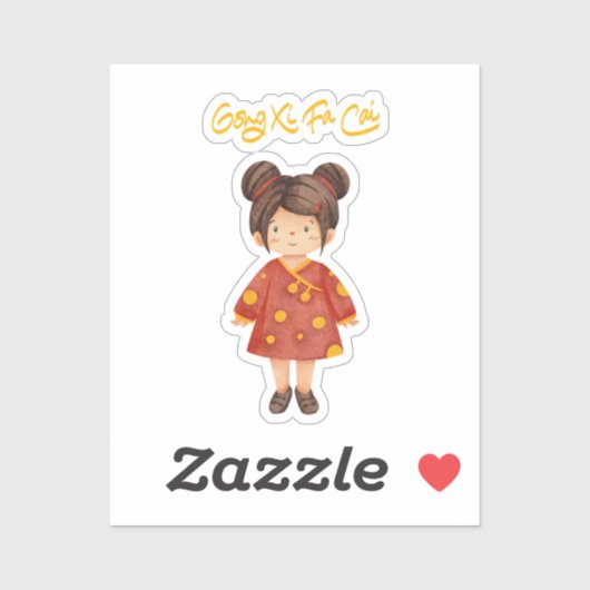 Chinesisches Mädchen mit Bun Hair Gong Xi Fa Cai Aufkleber (Blatt)