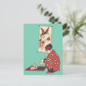 Chinesisches Mädchen mit Tea Illustration Postkart Postkarte (Stehend Vorderseite)