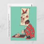 Chinesisches Mädchen mit Tea Illustration Postkart Postkarte (Vorne/Hinten)