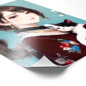 Chinesisches Mädchen umarmt eine Kawaii Katze Fotodruck (Ecke)