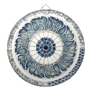 Chinesisches Medaillon: Indigoblaue Chinoiserie Dartscheibe