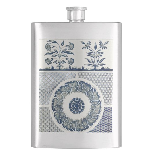 Chinesisches Medaillon: Indigoblaue Chinoiserie Flachmann (Vorderseite)