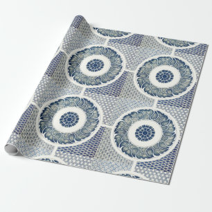 Chinesisches Medaillon: Indigoblaue Chinoiserie Geschenkpapier