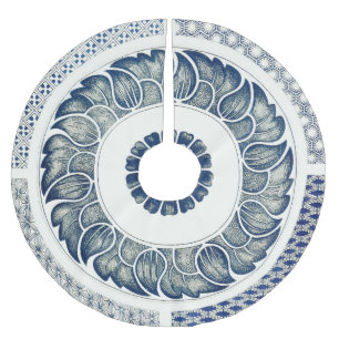 Chinesisches Medaillon: Indigoblaue Chinoiserie Polyester Weihnachtsbaumdecke