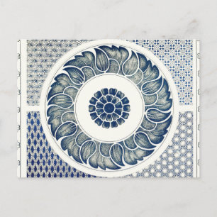 Chinesisches Medaillon: Indigoblaue Chinoiserie Postkarte