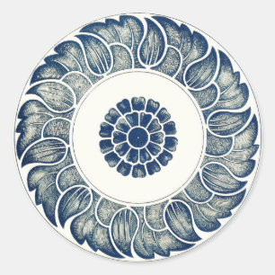 Chinesisches Medaillon: Indigoblaue Chinoiserie Runder Aufkleber