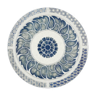 Chinesisches Medaillon: Indigoblaue Chinoiserie Schneidebrett