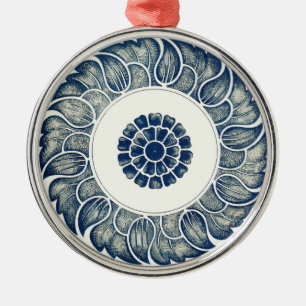 Chinesisches Medaillon: Indigoblaue Chinoiserie Silbernes Ornament