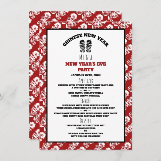Chinesisches Menü "Orientalischer Drache" für Neuj Einladung (Vorne/Hinten)