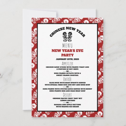 Chinesisches Menü "Orientalischer Drache" für Neuj Einladung (Vorderseite)