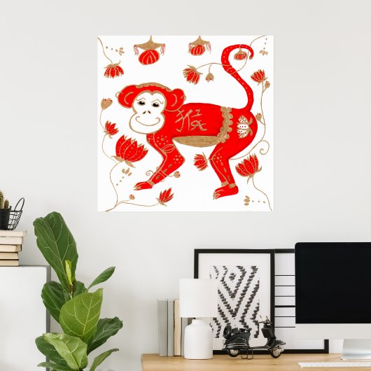 Chinesisches Monkey Astrologie Poster (Heimbüro)