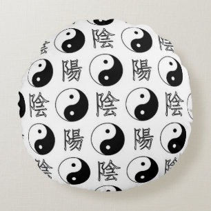 Chinesisches Muster des weißen Yinyang-Symbols Rundes Kissen