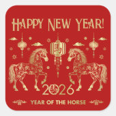 Chinesisches neues Jahr des Pferdes 2026 Quadratischer Aufkleber (Vorderseite)