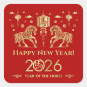 Chinesisches neues Jahr des Pferdes 2026 Quadratischer Aufkleber (Vorderseite)