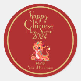 Chinesisches neues Jahr, Jahr des Drachen, rot und Runder Aufkleber