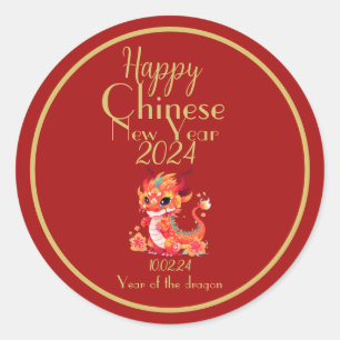 Chinesisches neues Jahr, Jahr des Drachen, rot und Runder Aufkleber
