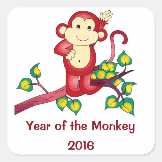 Chinesisches Neujahr 2016 Roter Affenklammer Quadratischer Aufkleber (Vorderseite)